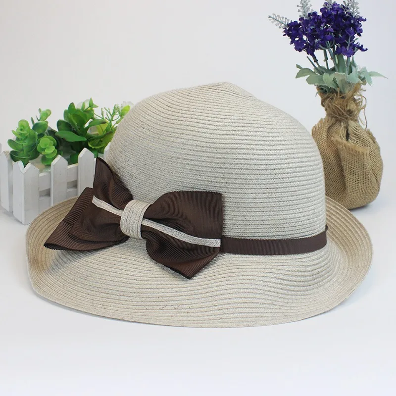 

Linen simple bow sun hat summer visor ladies beach straw hat