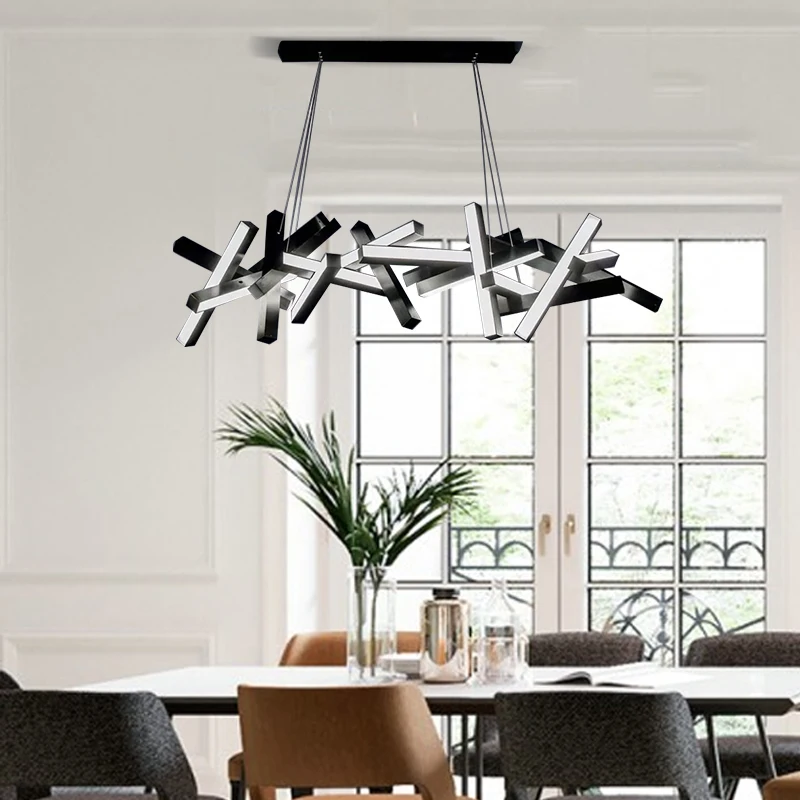 Minimalist Art Restaurant Chandelier Modern Living Room Bar Light Luxury Rectangular Line Metal Creative Ceiling Chandelier