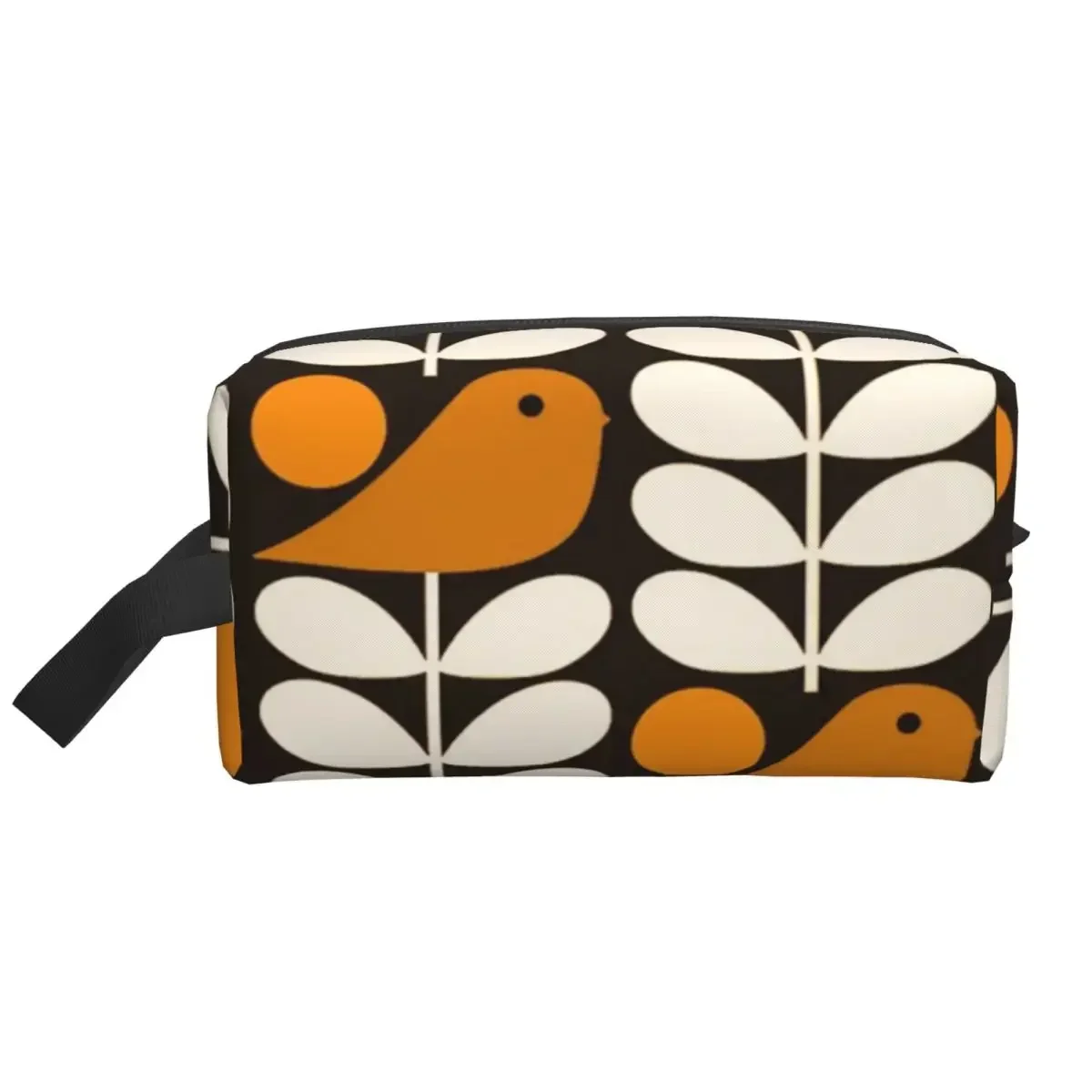 Multistem Birds Black White Orange Toiletry Bag Scandi Cosmetic Makeup Organizer Ladies Beauty Storage Dopp Kit Box