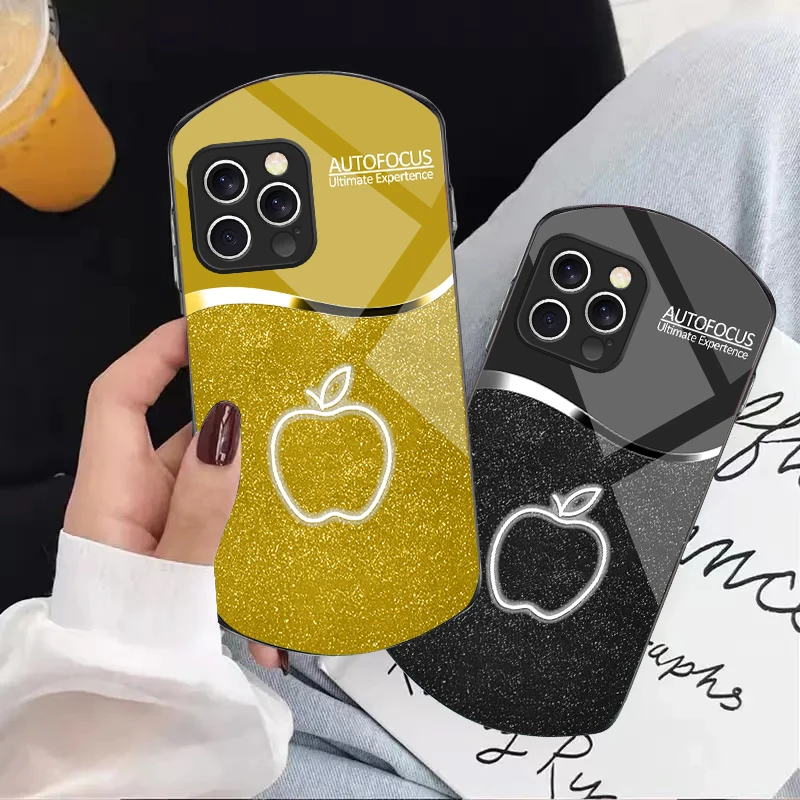 

Deep blue gradient apple For iPhone 16 15 14 Pro 13 Plus 12 mini 11 13Pro Max XR X S 7 8 6 Elliptical Tempered Glass Phone Case