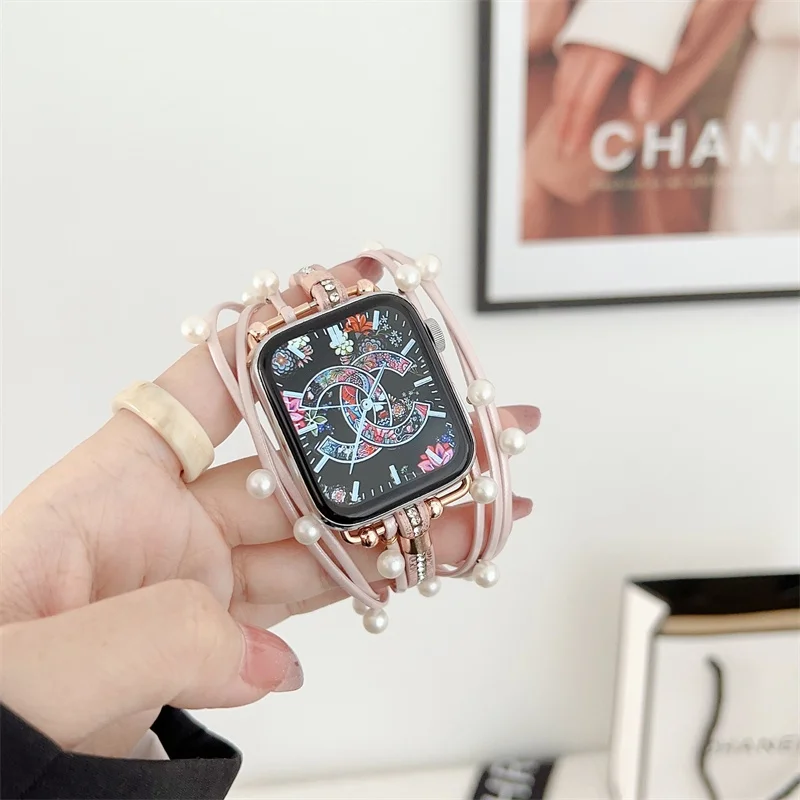 Dla iWatch Diamond Metal + nylonowe paski od zegarków do serii zegarków Ultra 8 49mm 45mm 44mm perłowy pasek do zegarka Apple 40mm 41mm bransoletka