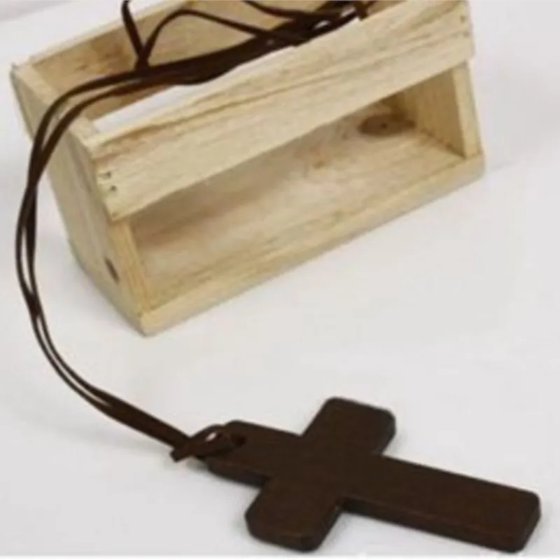 Retro Wooden Cross Pendants Leather Necklace Fashion Jewelry For Women Ladies Sale 1PC