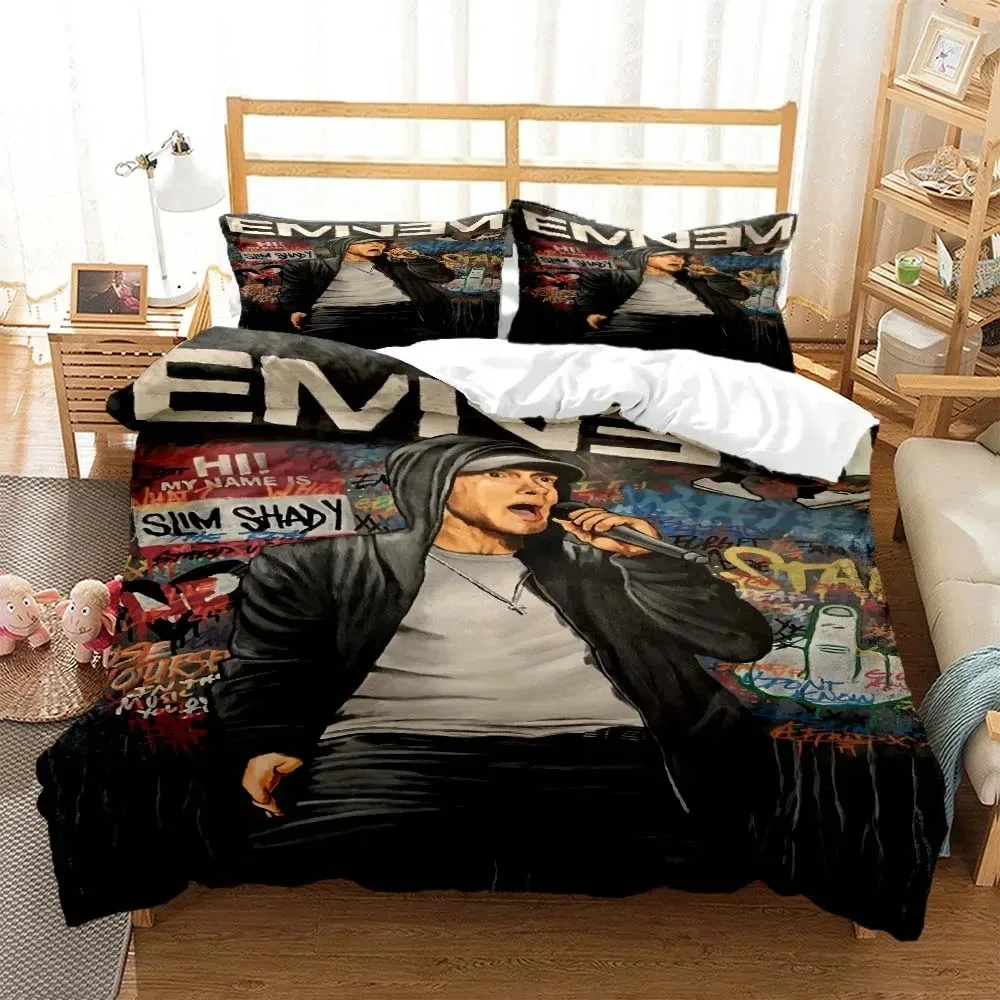 3D Print Hip Hop Eminem Bedding Set Double Twin King Duvet Cover Comforter Pillowcase Boys Girls Adults Bedroom (1)