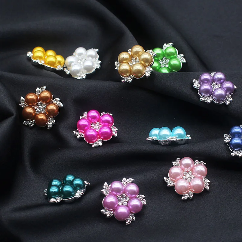 21MM Flower Pearl Button for Clothing Diy Manualidades Decorative Colorful Sewing Snap Button Rhinestone for Needlework