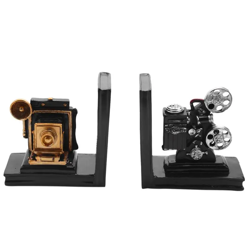 Exquisite-4X Retro Camera Bookend Movie Film Projector Black Silver Collector's Project Creative Bookcase