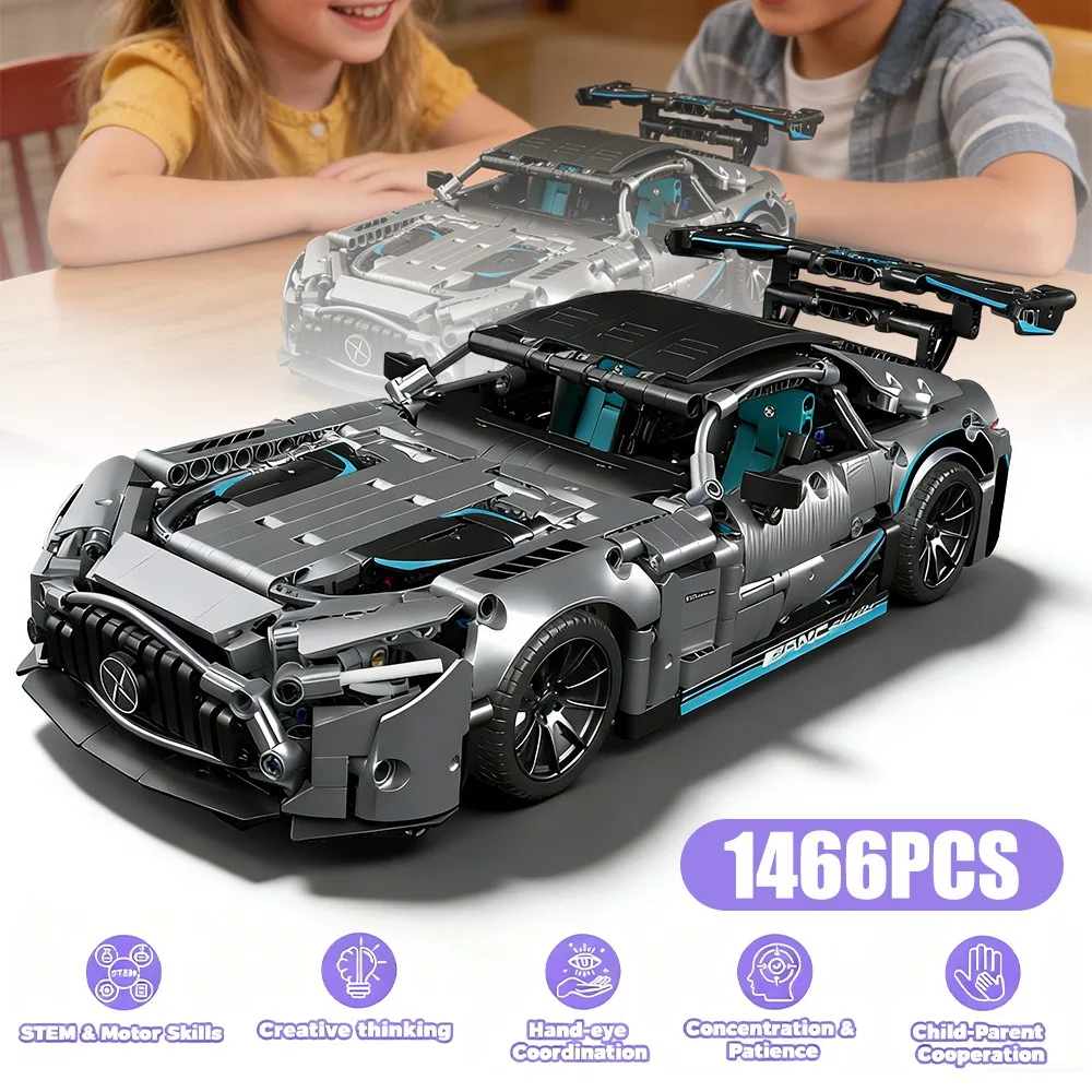 Kit de blocs de construction de voiture de sport grise de 1466 pièces – Modèle d'assemblage statique à collectionner pour adultes et adolescents, un cadeau de décoration pour la maison pour les passionnés d'automobiles, parfait pour la construction immersive et la présentation sur bureau.