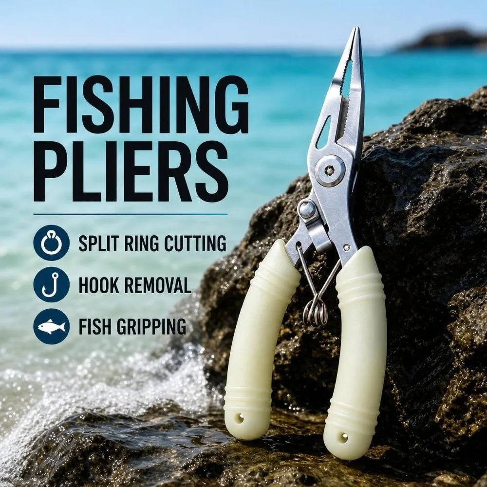 Stainless Steel Fishing Pliers Luminous Portable Hook Remover with Storage Bag Rustproof Fishing Tongs Outdoor Fishing