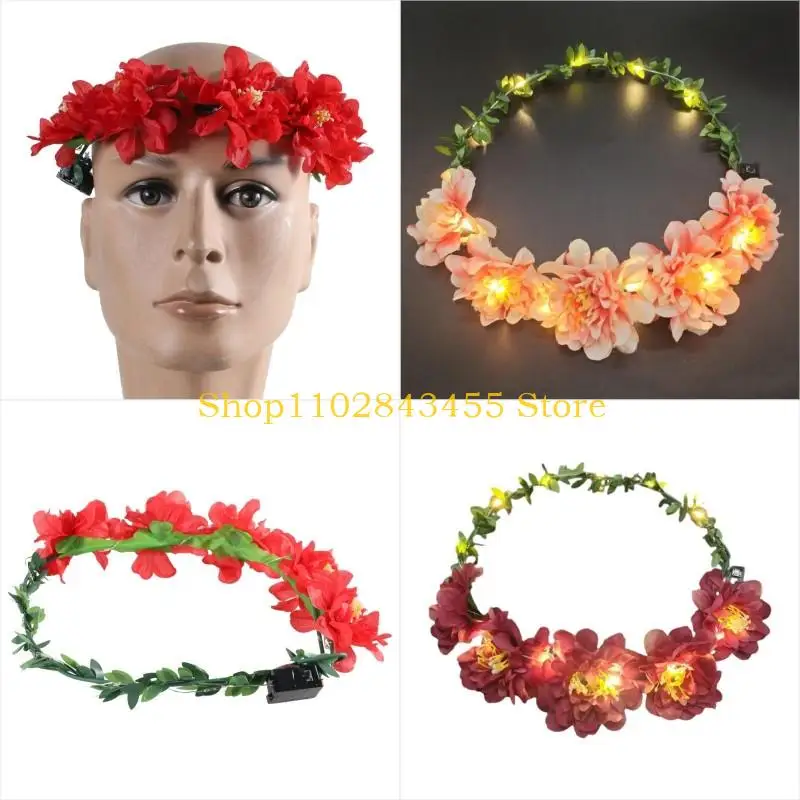 

49MC Hawaiian Led Flower Headband Glowing Floral Girls Adults Female Cosplay Props