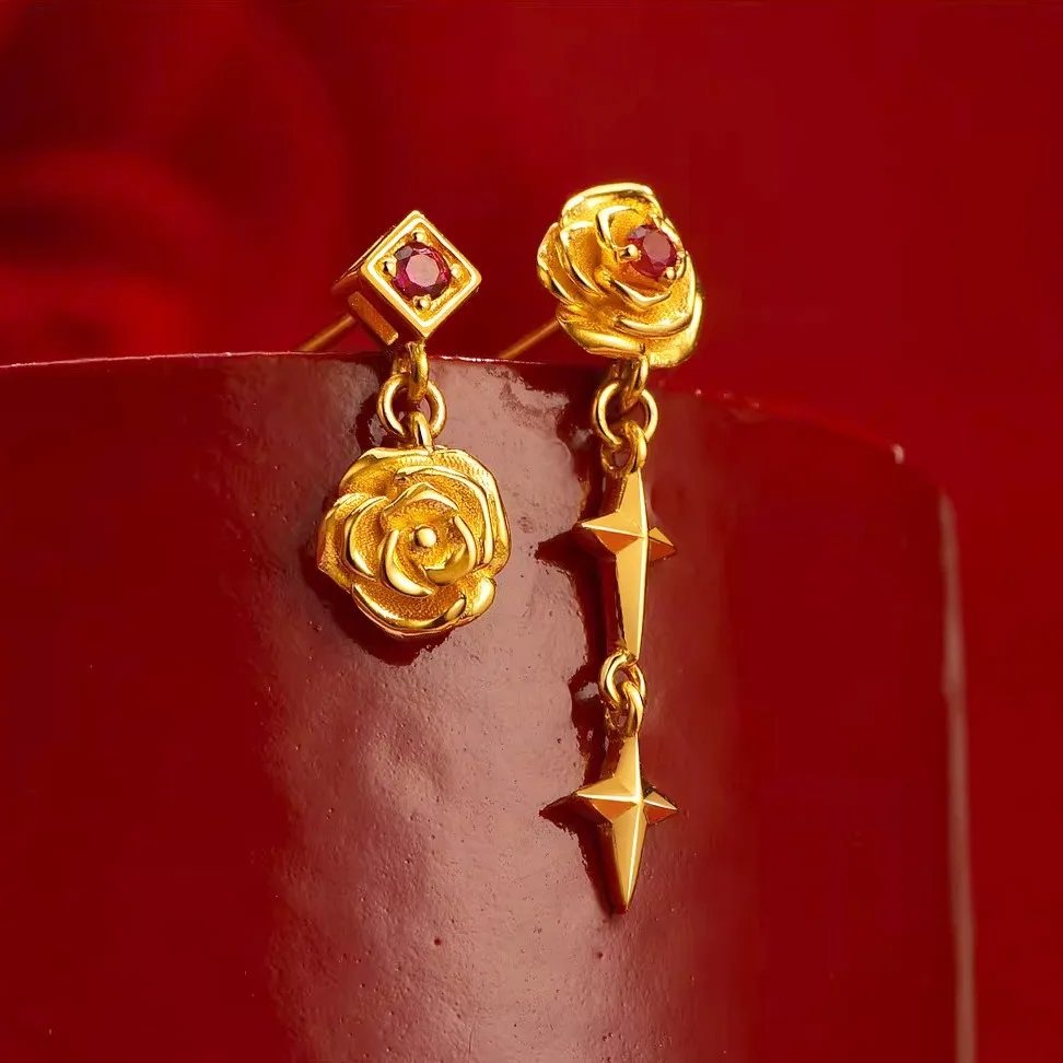 

Romantic & Dazzling Star Rose Diamond-studded Stud Earrings For Women 24K Gold AU999 | Starlight rose, sparkling diamonds