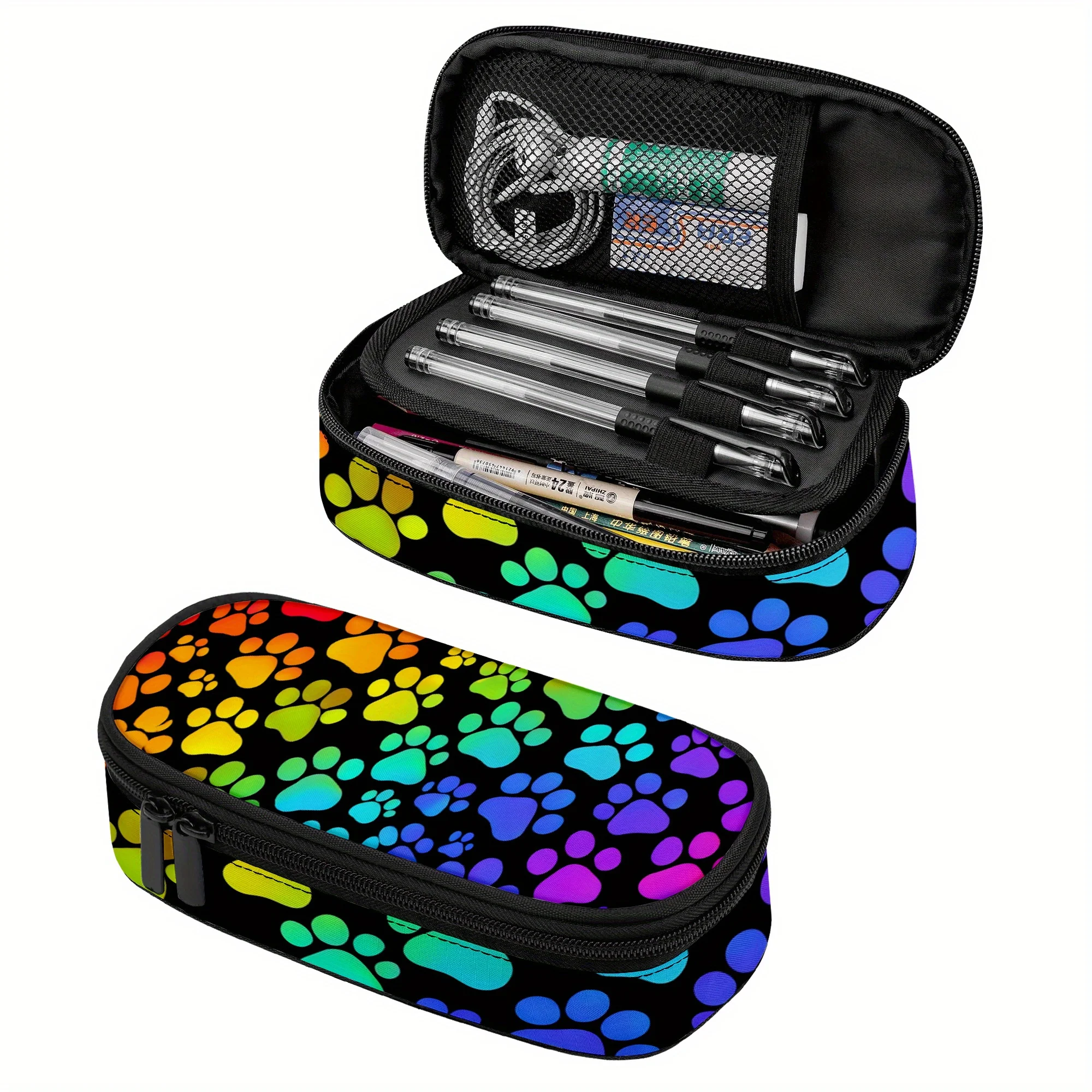 Rainbow Paws Pencil Case with Zipper Compartment Bright Tracks Makeup Bag for Back To School Supplies Travel Teen Girls Boys