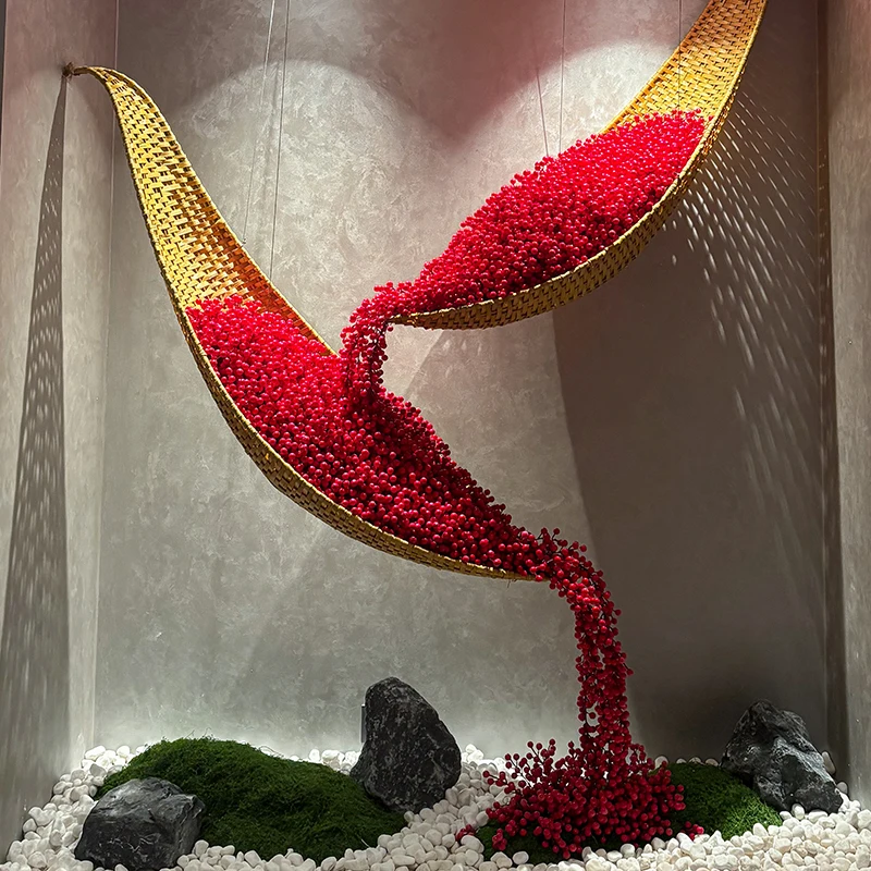 High-end upside-down simulation red bean boat art landscaping fake green plants