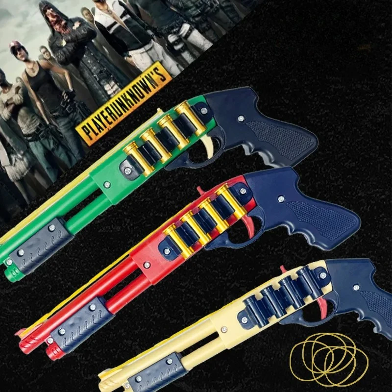 Double Barrel Rubber Band Gun Manual Pull-Back Toy Launcher for Outdoor Games Safe Shooting Toy Collectible PUBG Toy Models