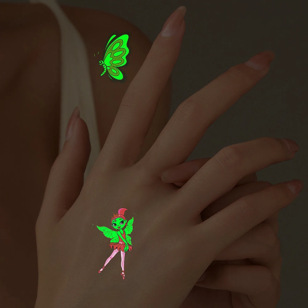 5 أوراق ملصقات وشم مضيئة مؤقتة ملونة على شكل ديناصور حيوان ملصقات وشم لطيفة وشم للجسم