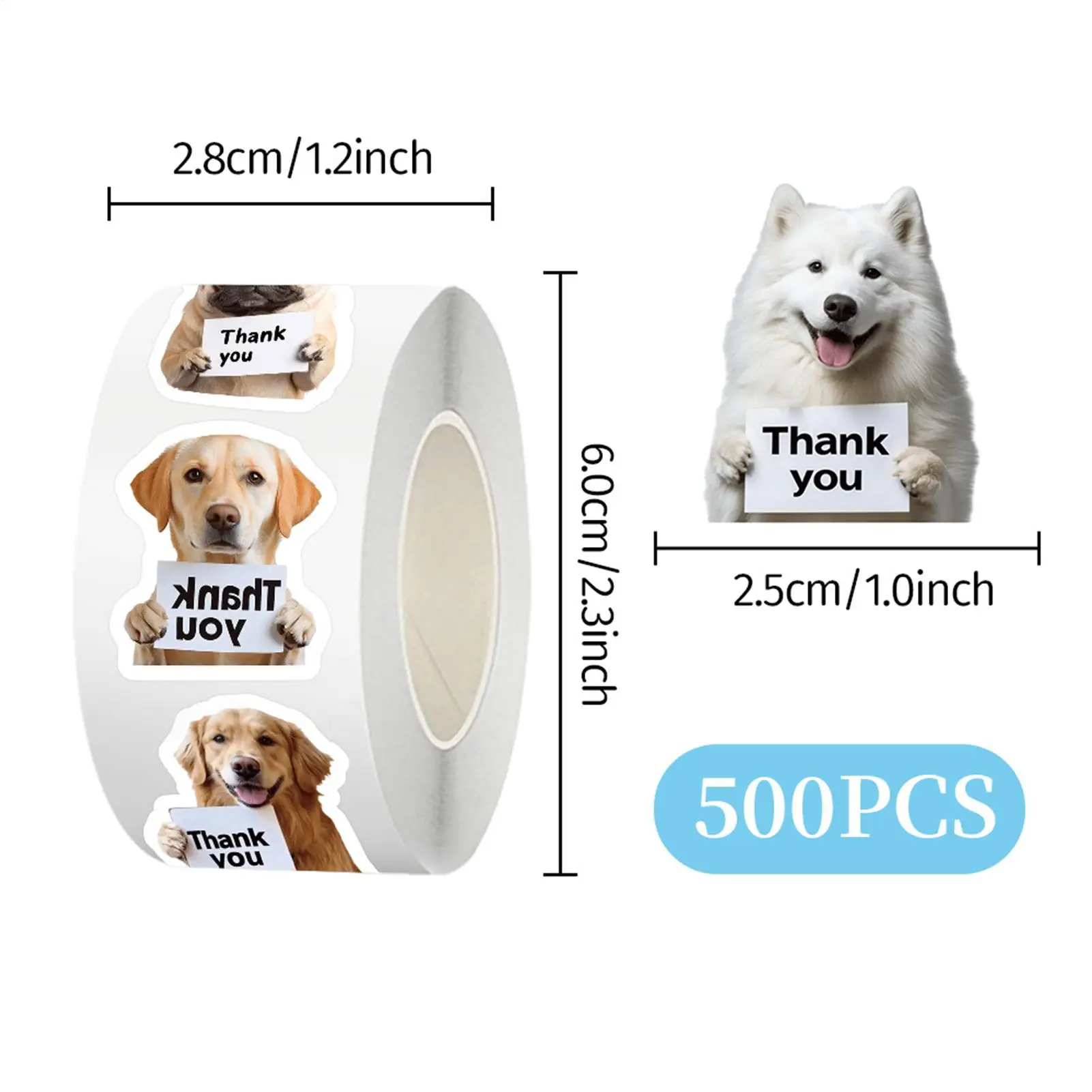어린이용 강아지 스티커 500개 롤 감사합니다 데칼 미적 스티커 어린이용 소년 소녀 청소년 성인 학생용