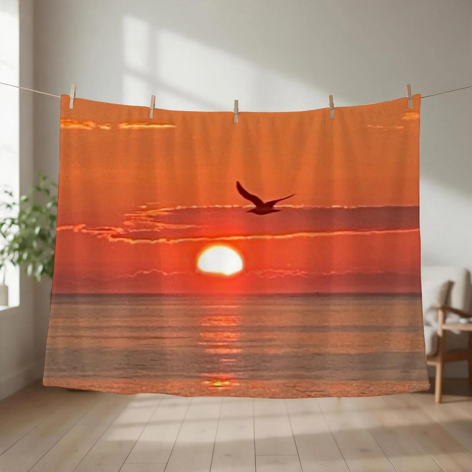 New Seagull Sunrise Throw Blanket couch cozy soft plush fuzzy picnic outdoor blanket