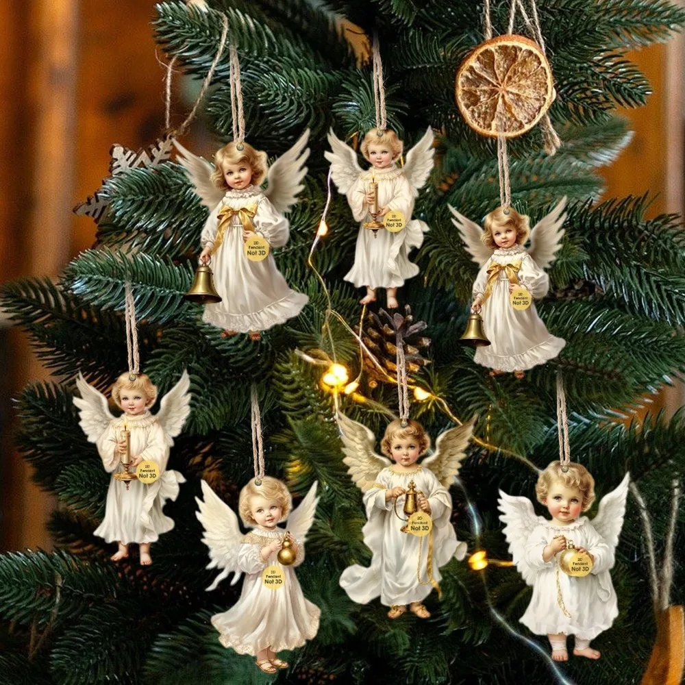 12/36 Pcs Wooden Christmas Angels Ornaments Victorian Style Angel Tree Decorations Set Wood Pendants for Home Holiday Party Gift