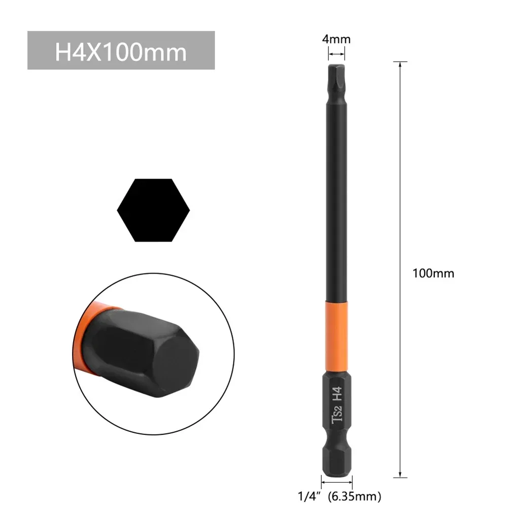 1pc 100mm Length Hex Head Screwdriver Bit Quick Change Impact Driver Magnetic Screwdriver Drill Bits H2.0 H2.5 H3 H4 H5 H6