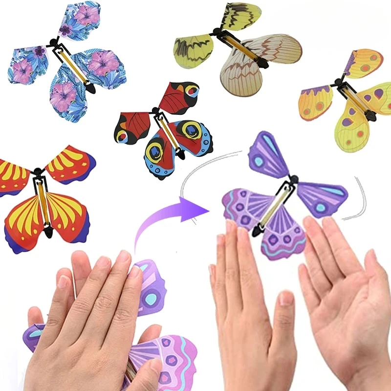 Magic Wind Up Magic Flying Butterfly Toys In The Book Rubber Band Powered Fairy Flying Toy Great for Surprise Gift Party Favor