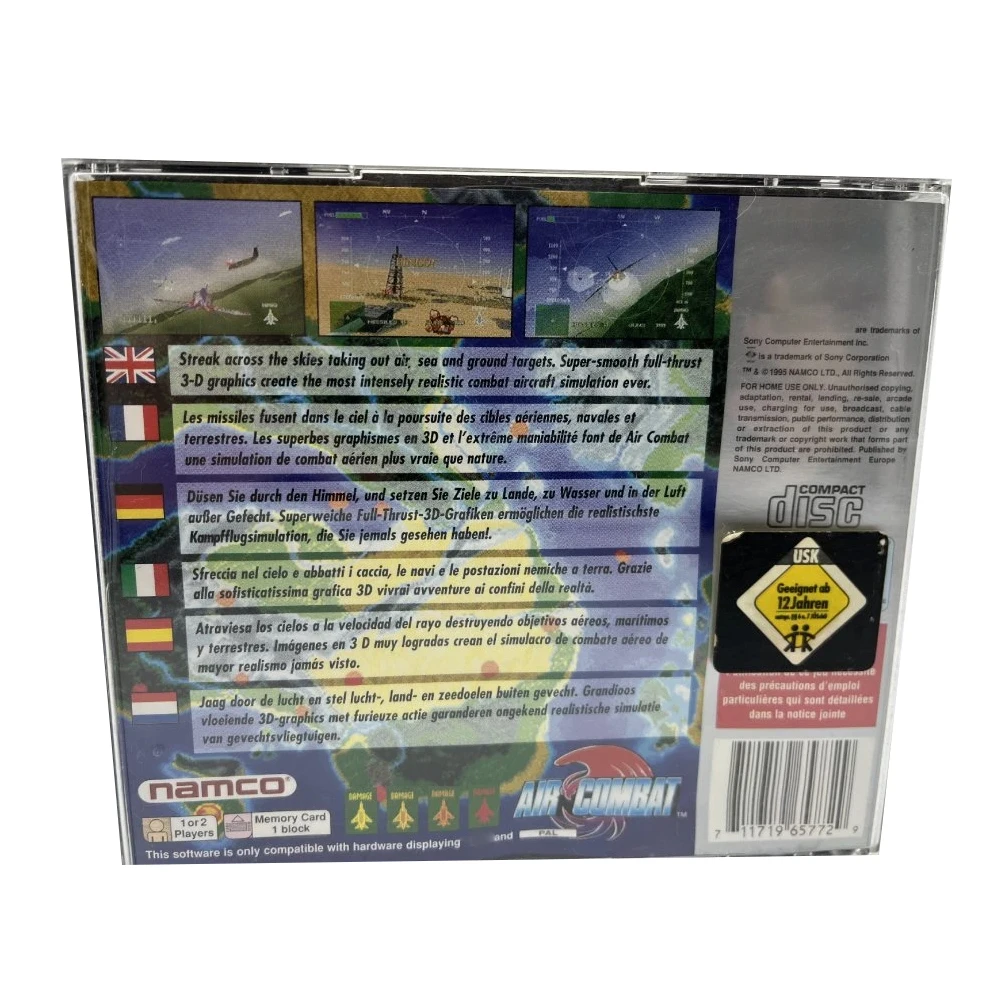 PS1 air Combat PAL مع لعبة قرص النسخ اليدوي، محطة وحدة التحكم بفتحة سفلية سوداء، 1 جزء لعبة فيديو للسائق الضوئي القديم