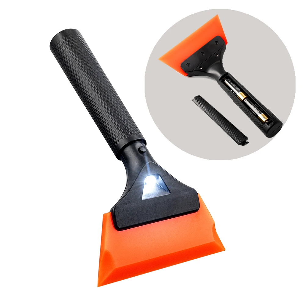 FOSHIO LED Light Cleaning Squeegee Scratch-Free Vehicle Detailing Wiper with Flashlight Glass Window Handle Water Scraping Tool