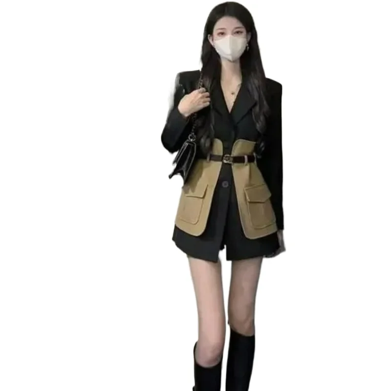 

Spring and Autumn New Fashion Suit Jacket Women's Niche Design Sense Contrasting Color Splicing Skinny Blazer Top Jacket Popular
