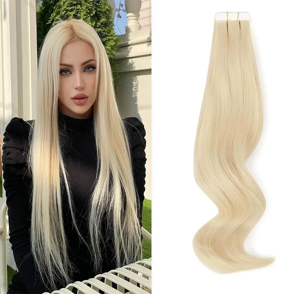 Hair Tape in Hair Extensions Human Hair Skin Weft Tape Attached Seamless Reusable Color #613 20pcs/pack Straight Natural Hair