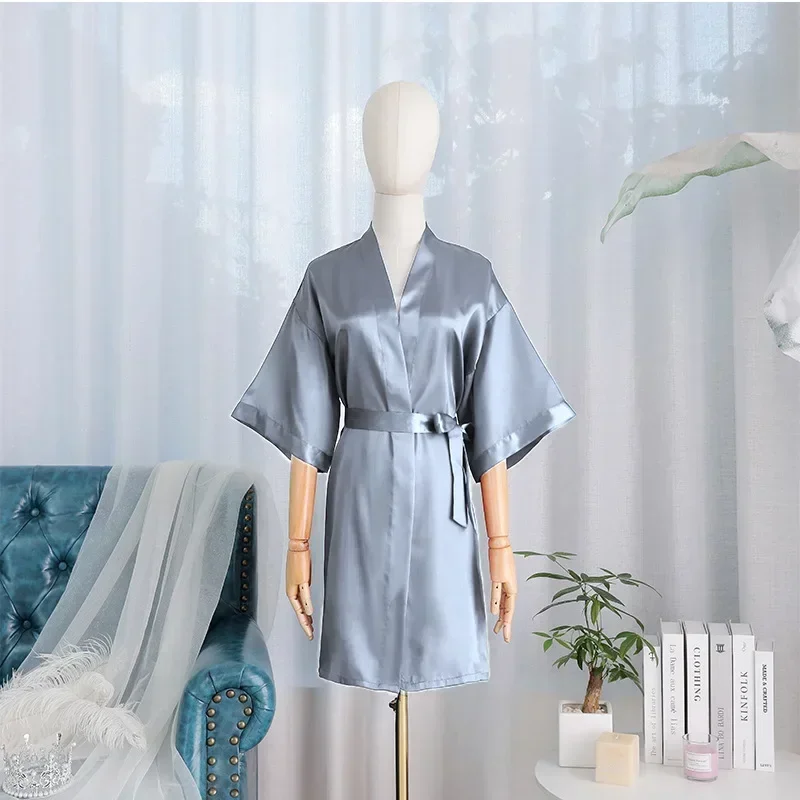 1pcs Champagne Chinese Bride Wedding Robe Satin Sleepwear Women Nightgown Sexy Nightdress Lady Kimono Bathrobe Gown Negligee