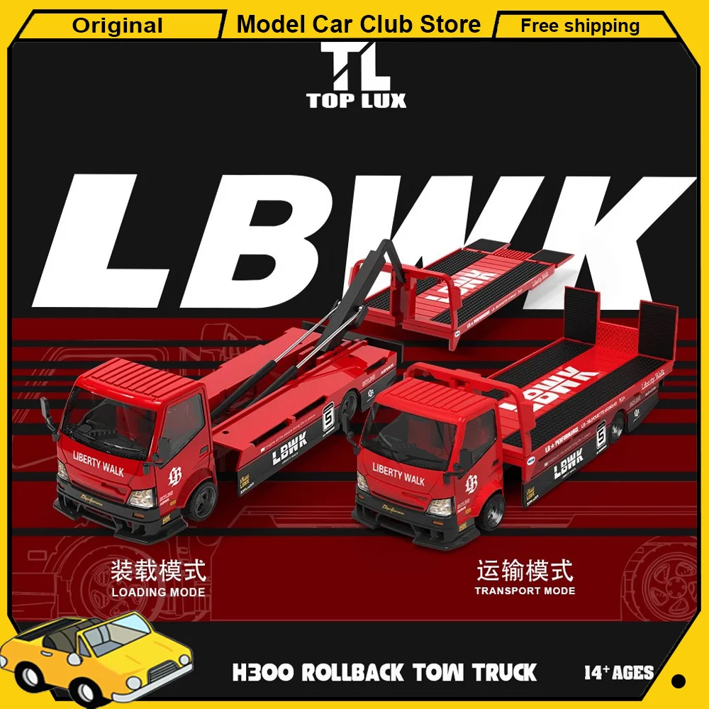 

New TOP LUX TL 1/64 H300 Rollback Tow Truck LBWK Porsche 911 GT3 R #80 Pink Green Dinosaur Car Model Alloy Model Diecast Toys