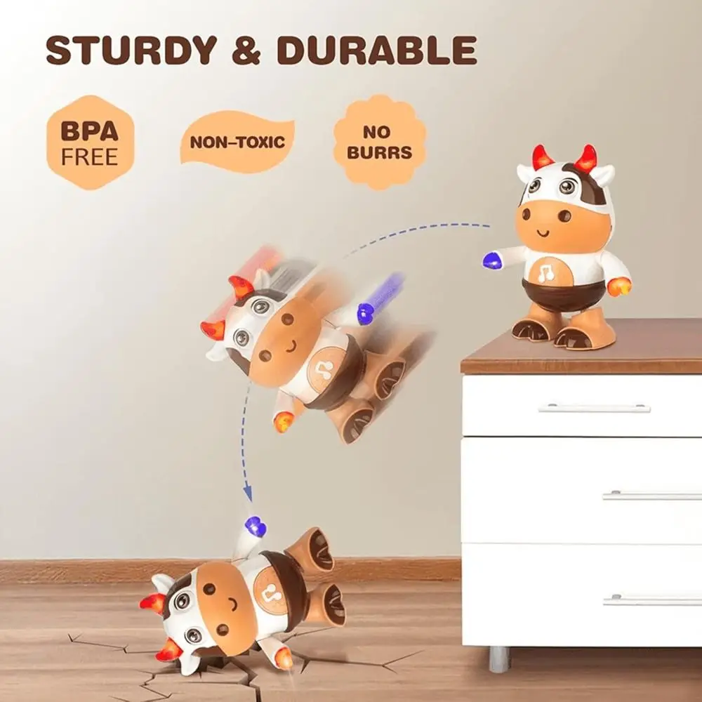 전기 라이트 업 춤추는 암소 장난감, ABS 낙하 방지 뮤지컬 춤추는 암소 장난감, LED 조명, 음악 암소 아기 뮤지컬 장난감