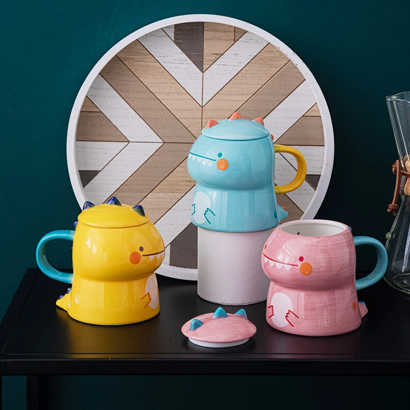 3D Dinosaur Children\'s Mug Ceramic Office Cute Coffee Funny for Kids Cup with Lid Mugs Unusual Water of Cups Drinkware Gift