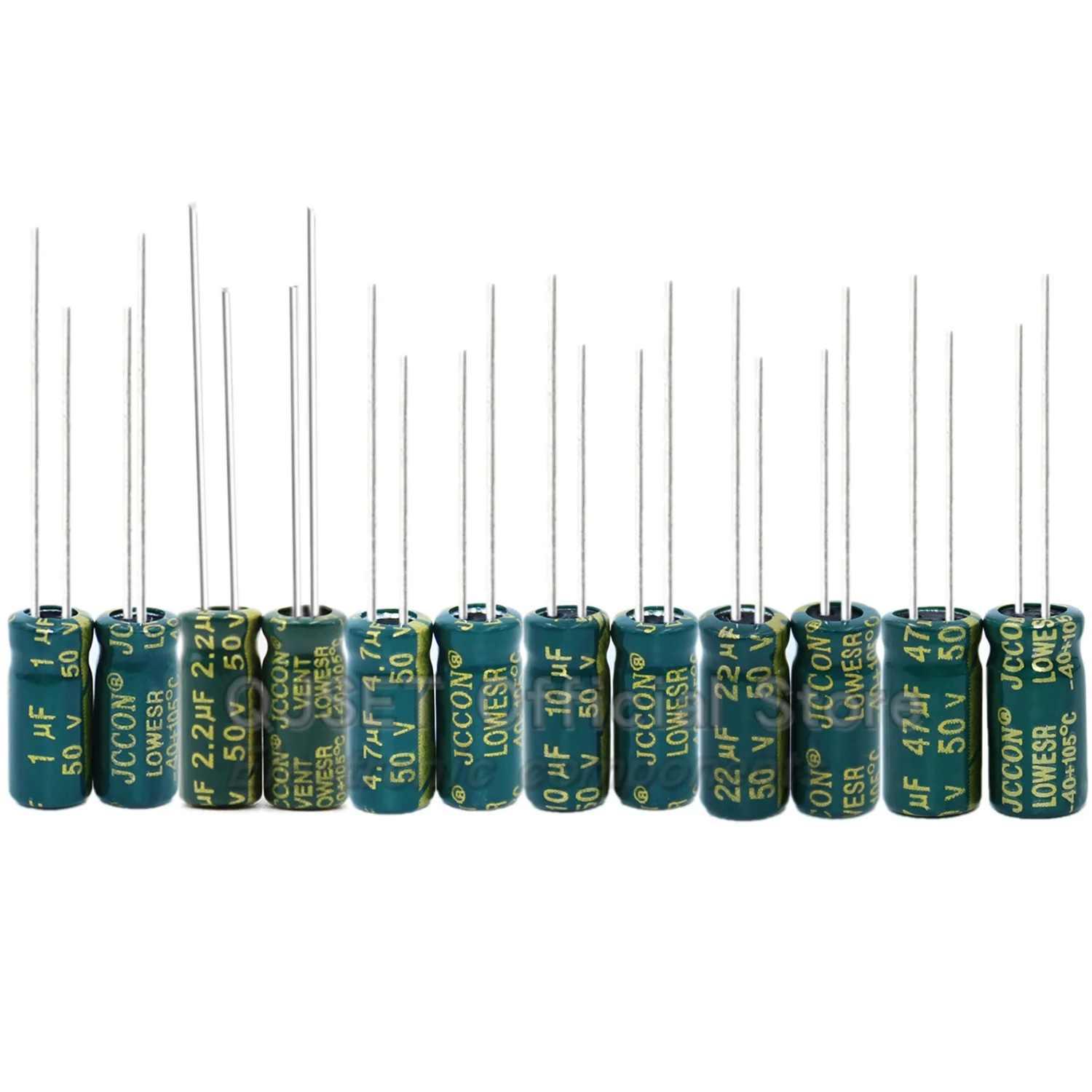 JCCON 50V 1 2.2 4.7 10 22 47 220 330 470 680 1000 2200 3300 4700 6800 فائق التوهج 50V100uf موائم مصدر تيار المكثفات عالية التردد