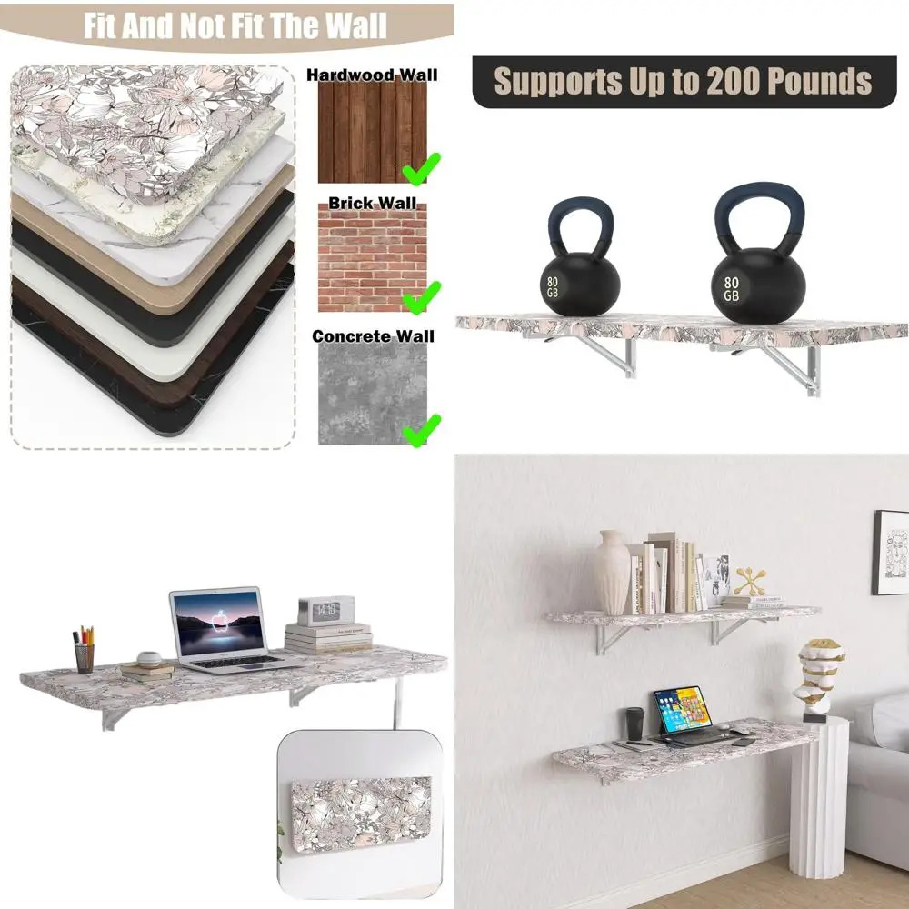 

40x16 Wall-Mounted Folding Table with Heavy-Duty Brackets, Supports 200 lbs, Ideal for Small Spaces, Laundry, Office, or RV