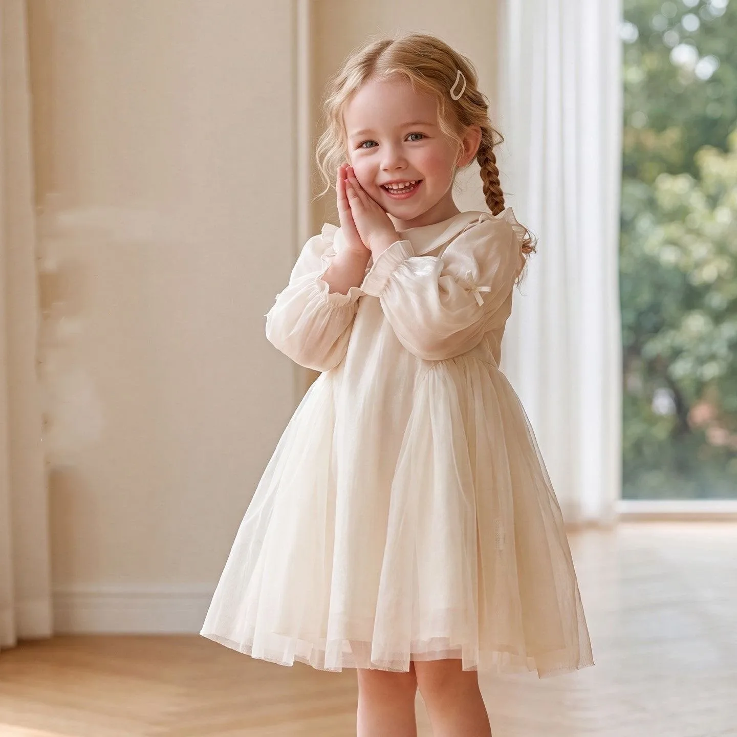 Baby Girls' Dress Spring and Autumn New Style Children's Long Sleeve Mesh Birthday Dress 0 2 4 6 10 12 Y