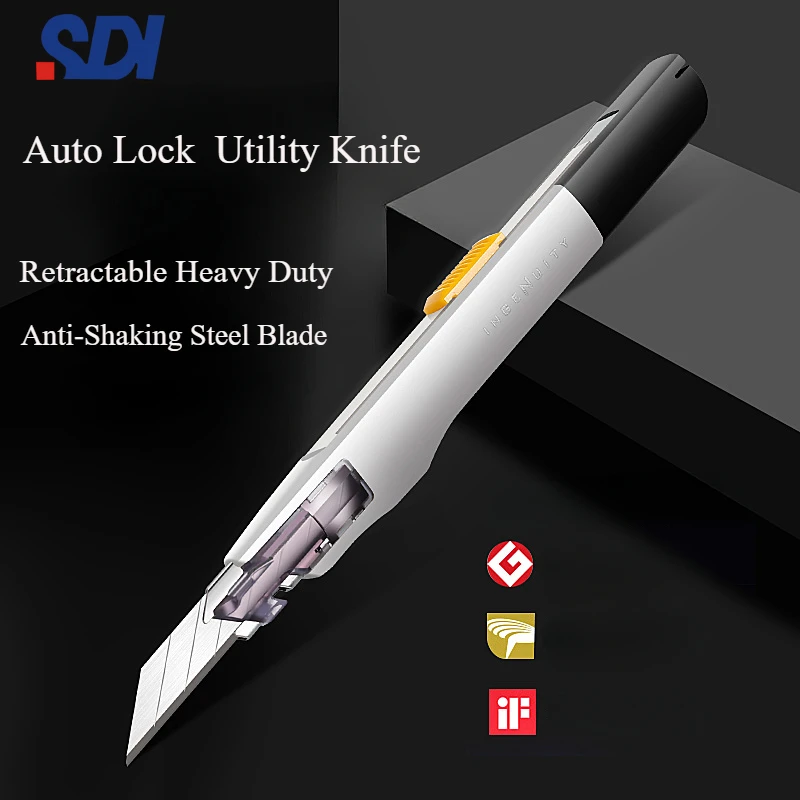 SDI Premium Resin Utility Knife Retractable Heavy Duty Box Cutter Anti-Shaking Steel Blade Auto Lock Professional Craft Opener