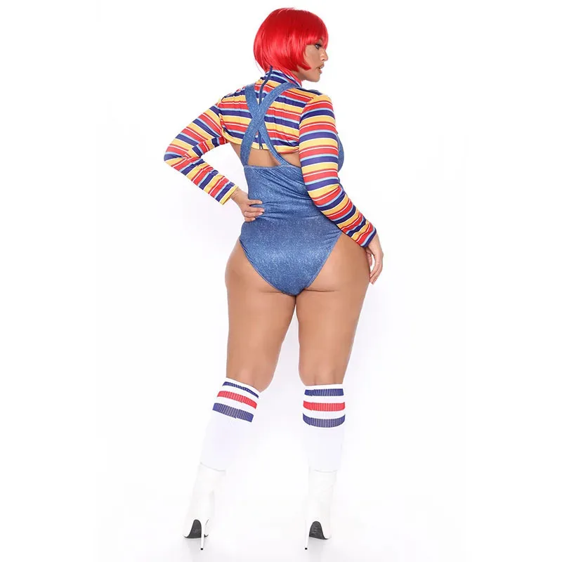 Women Sexy Plus Size Chucky Cosplay Halloween CostumesTv&Movie Cute Two Piece Sets Outfit for Party