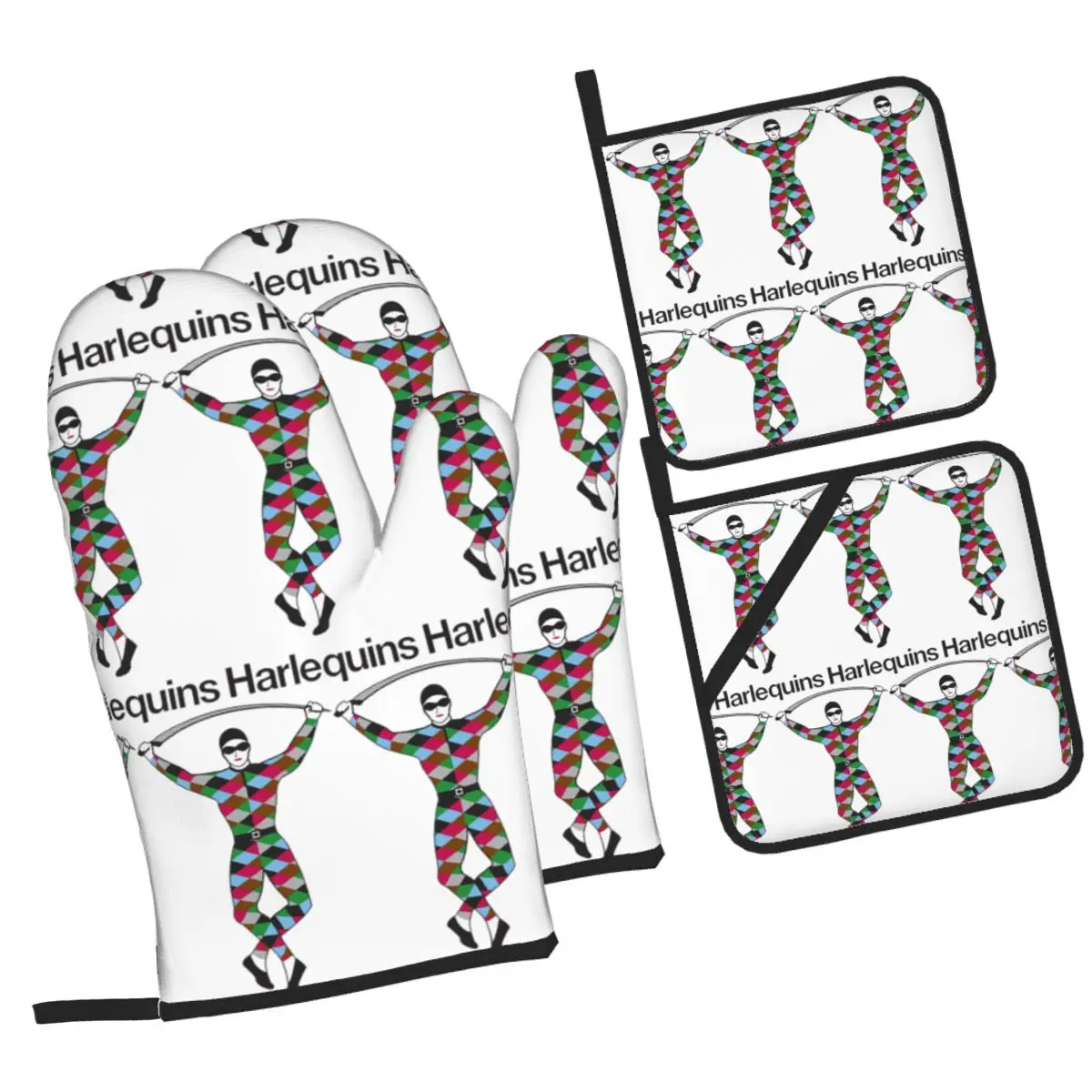 Harlequins-Merch Oven Mitts and Pot Holder Sets of 4 for Baking Kitchen Cooking Grilling Resistant Non-Slip Gloves