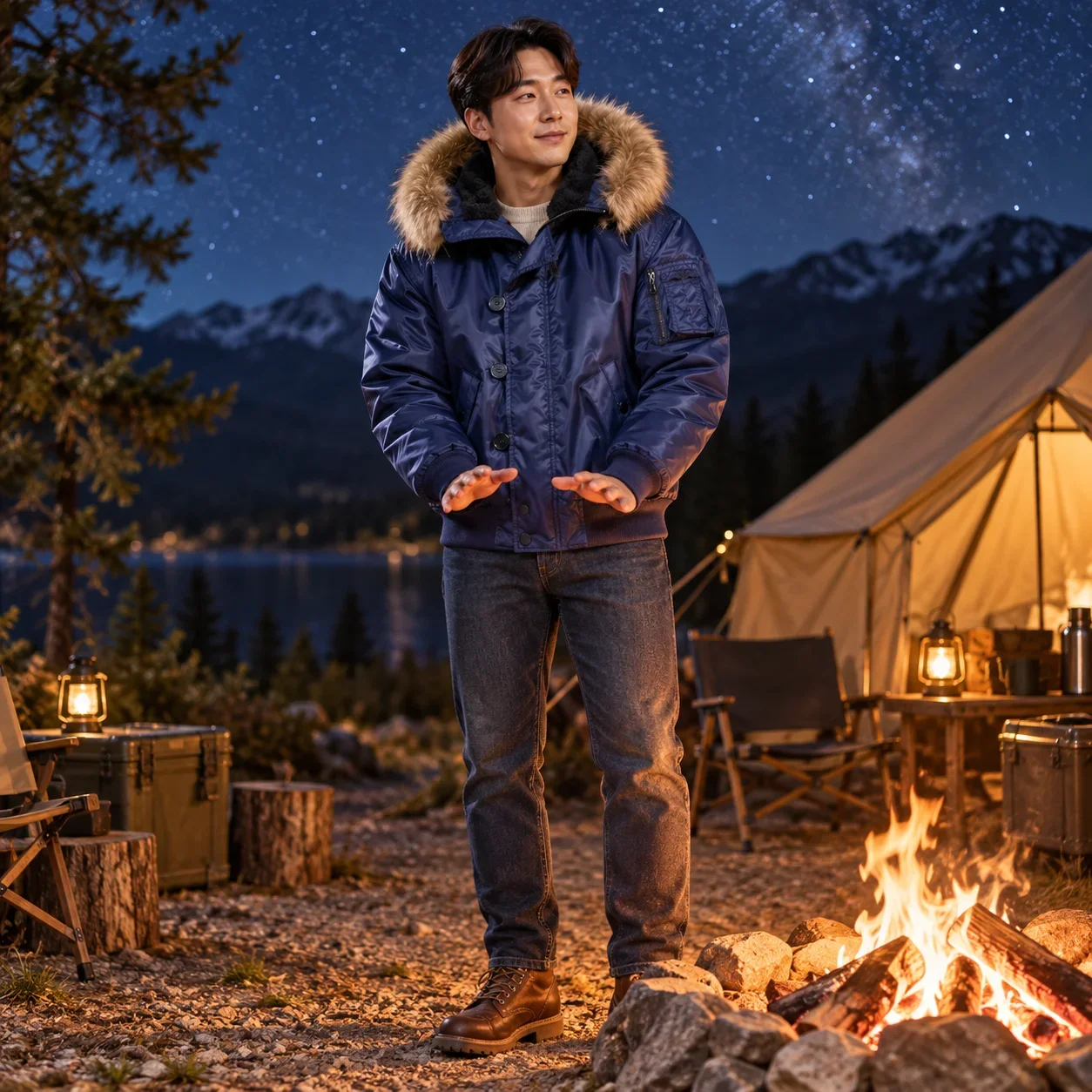 Winter Men's Bomber Jacket Detachable Rabbit Fur Collar Thicken Warm Cotton Pad Coat