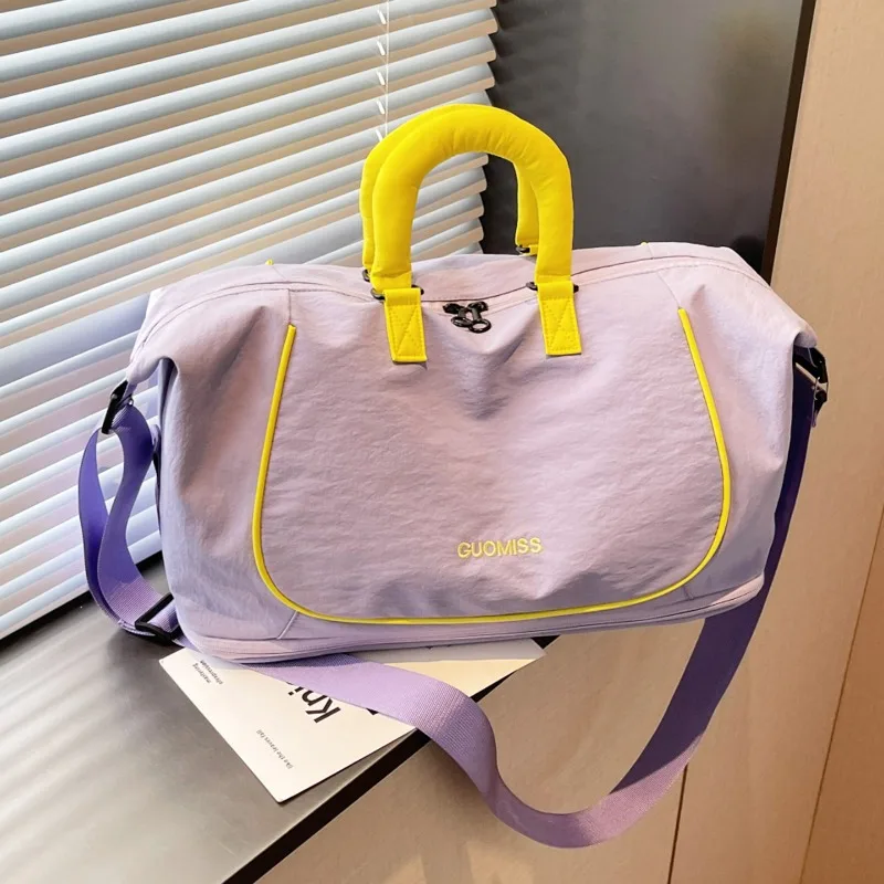 1PCS Hand Shoulder Bag Fabric Material Hand Shoulder Bag Light Purple Yellow Contrast Fabric Hand Shoulder Bag Multi‑compartment