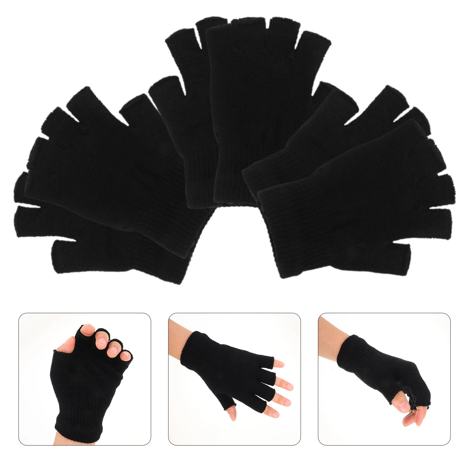 

3Pairs Knitted Touchscreen Half Finger Gloves Warm Stretchy Fingerless Mittens Outdoor Activities Writing Driving Men Women