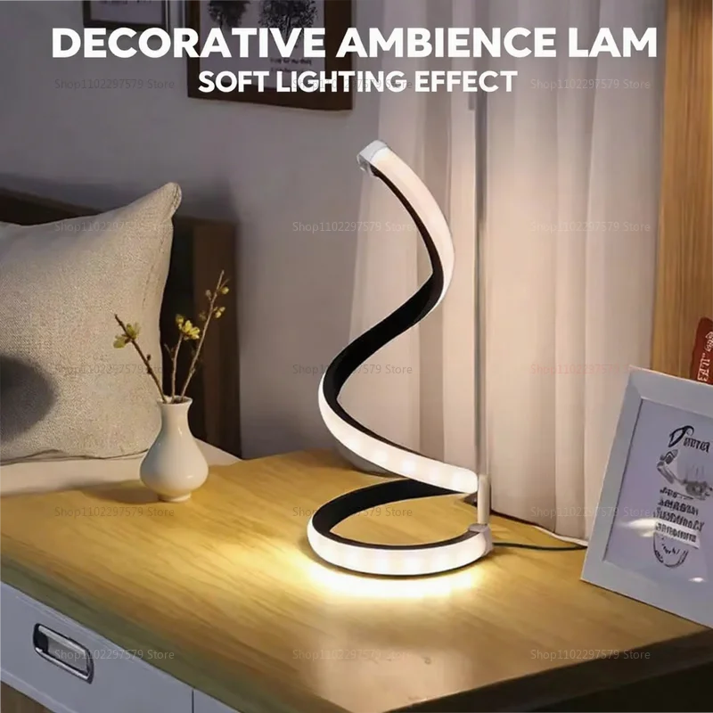 2025 NEW LED Night Light Spiral Table Lamp Dimmable Modern Bedside Lamp for Bedroom Living Room Office Decor Soft Night Lights