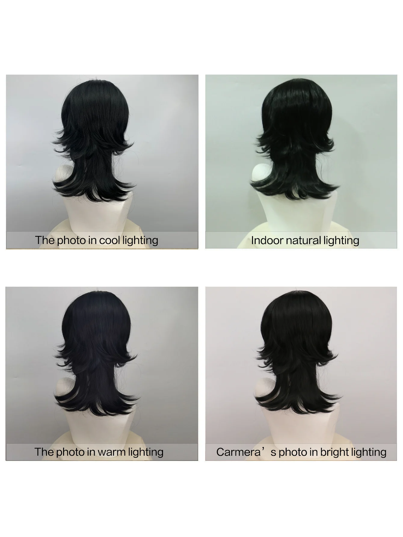 黒ウィッグ男性用木綿ミディアムストレートアニメウィッグ前髪付き合成ウィッグハロウィンコスチュームコスプレアニメパーティー用