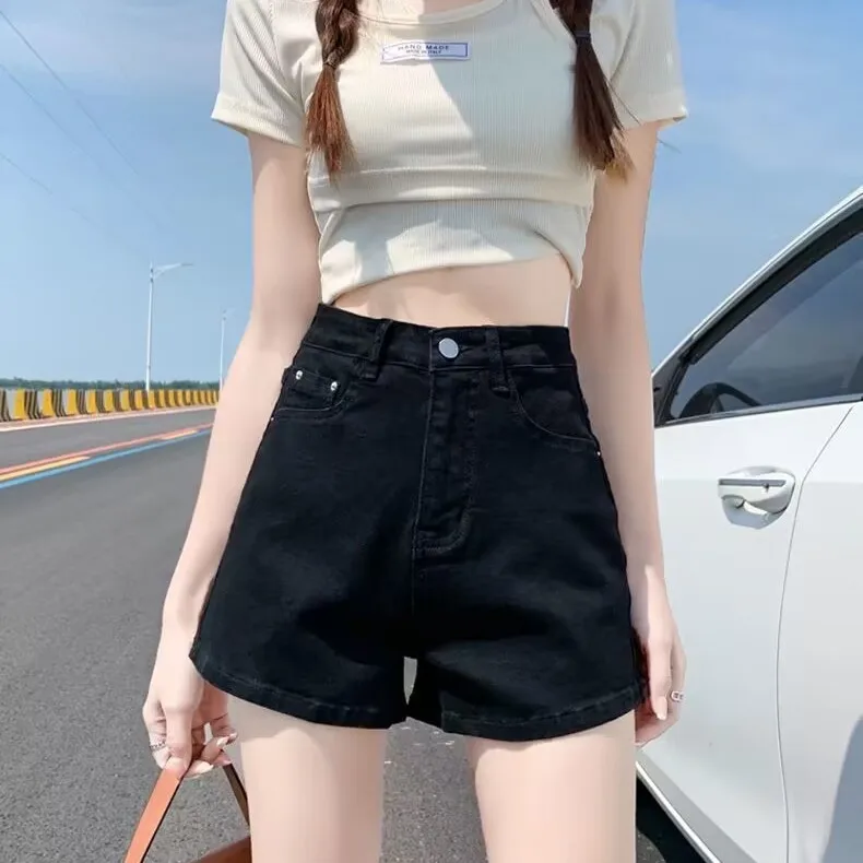 Shorts Womens Vintage American College Wide Leg Denim Drawstring High Waist Loose Fit Retro Campus Sports Style Street Fashion