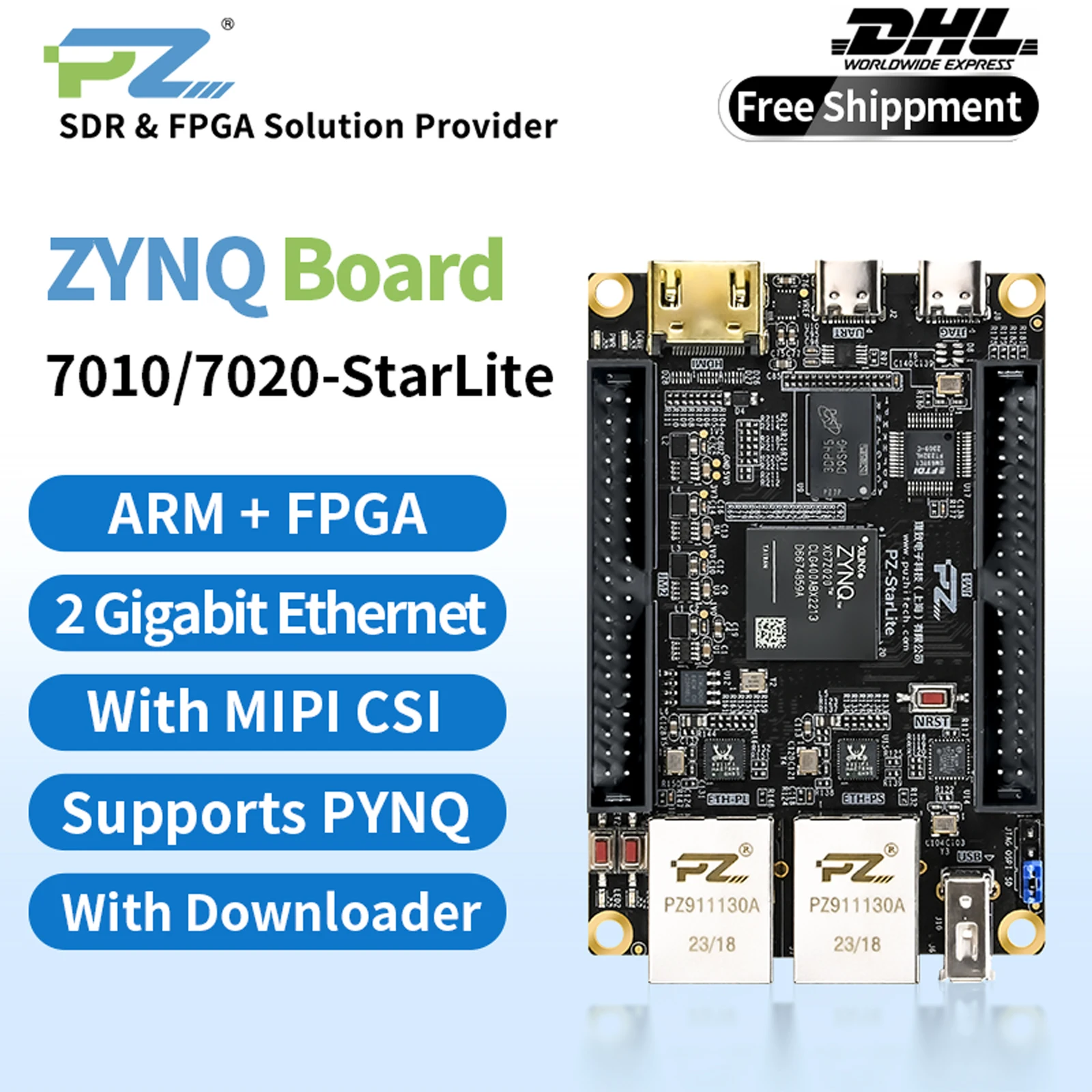 Puzhi PZ7010 PZ7020-StarLite Плата разработки FPGA Xilinx ZYNQ7000 XC7Z010 XC7Z020 Оценочный комплект MIPI Dual Gigabit Ethernet