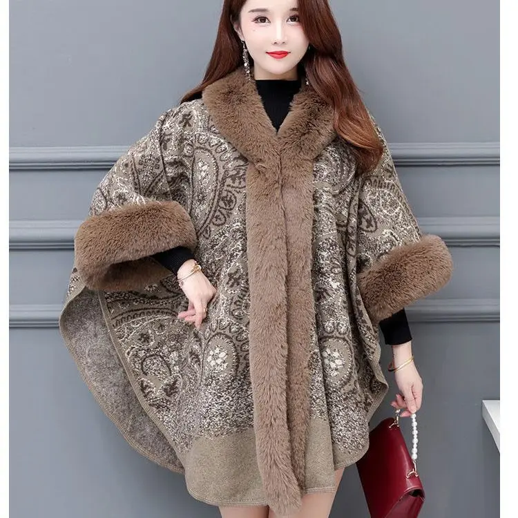 Cloak Woolen Coat Fashion Women Shawl Outerwear 2024 New Autumn Winter Leopard Loose Fit Thicken Jacket Tops Female T314