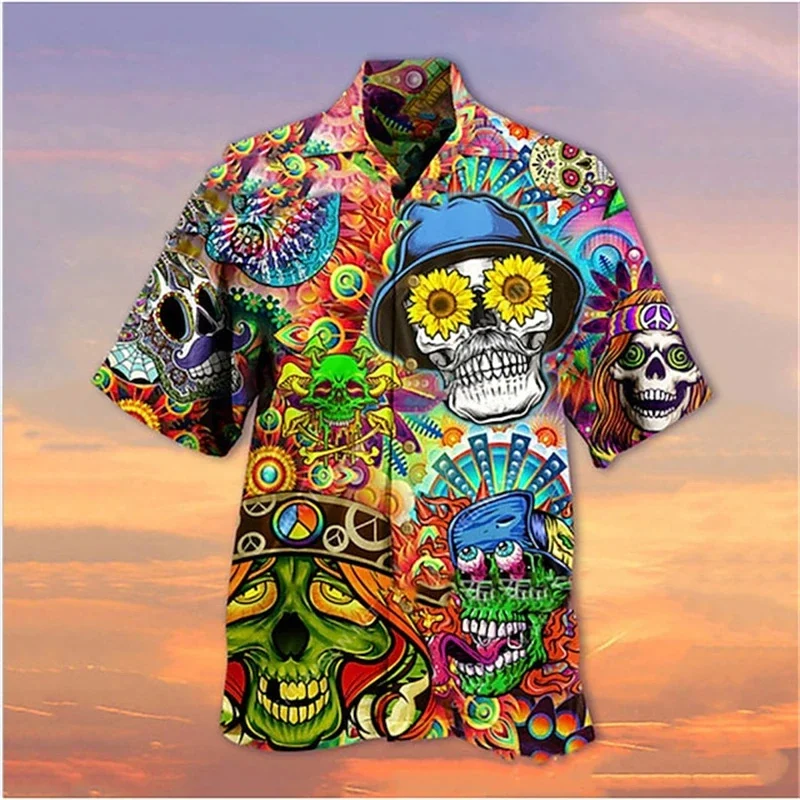 

Newest Men's Shirts Streetwear Beach Male Shirt Short Sleeve Cool Skull 3d Hawaiian Shirt Man Oversized Summer Tops Women Clothe