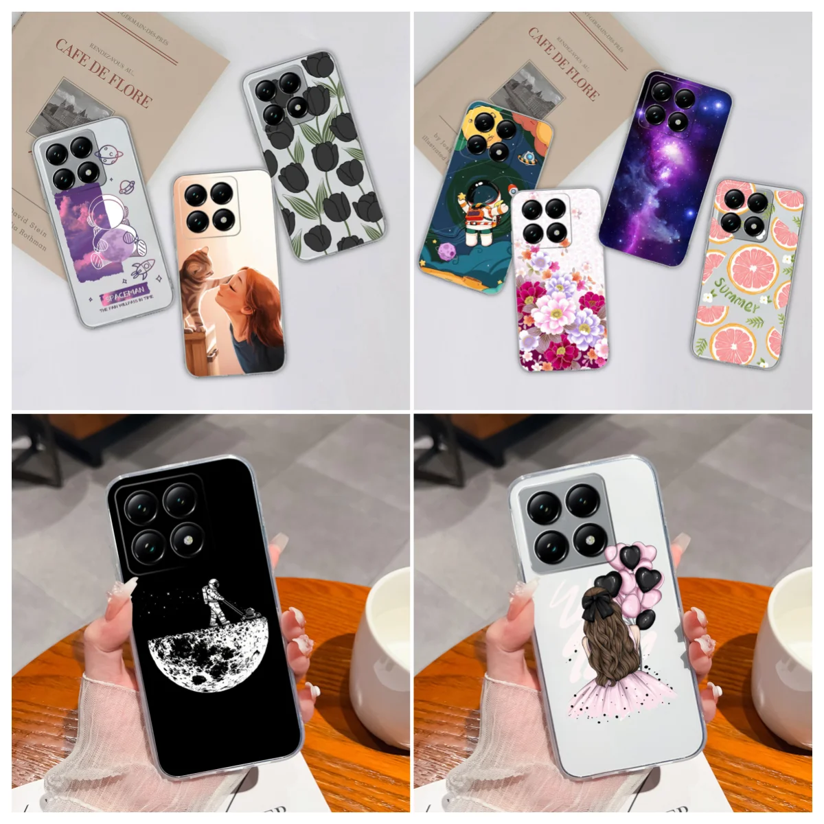 Phone Cases For Xiaomi 14T 5G Transparent Cute Flower Soft TPU Silicone Shockproof Protective Covers Shell For Xiaomi14T Fundas