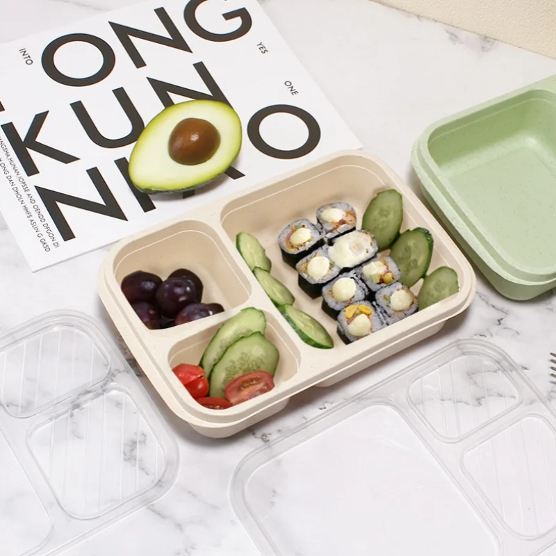 Lunch Box Wheat Straw Lunch Box Is Divided Into Compartment Isolation Square Lunch Box with Lid Portable Lunch Box