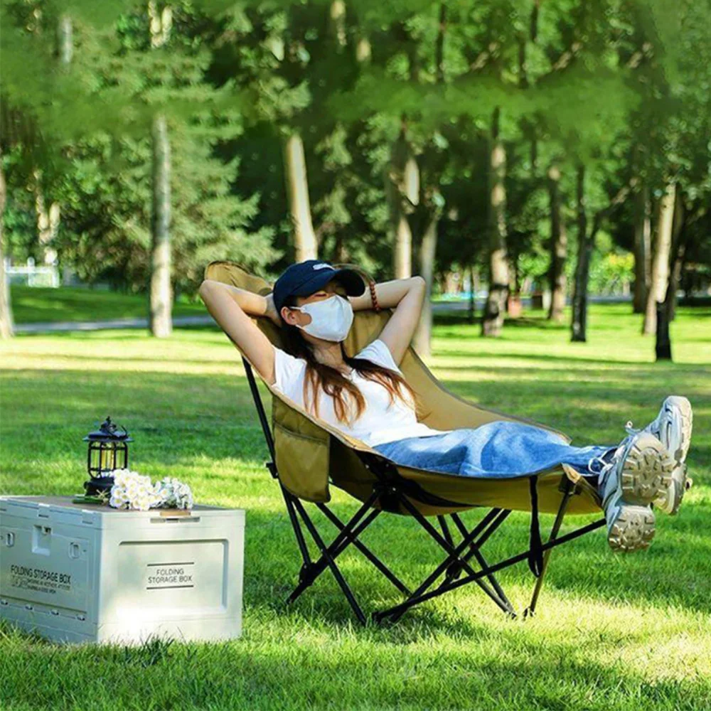 كرسي للاستلقاء في الهواء الطلق، كرسي قمر لاستراحة الغداء في المكتب قابل للطي، مسند ظهر قابل للتعديل بثلاثة أوضاع، كرسي أريكة للتخييم كسول #5
