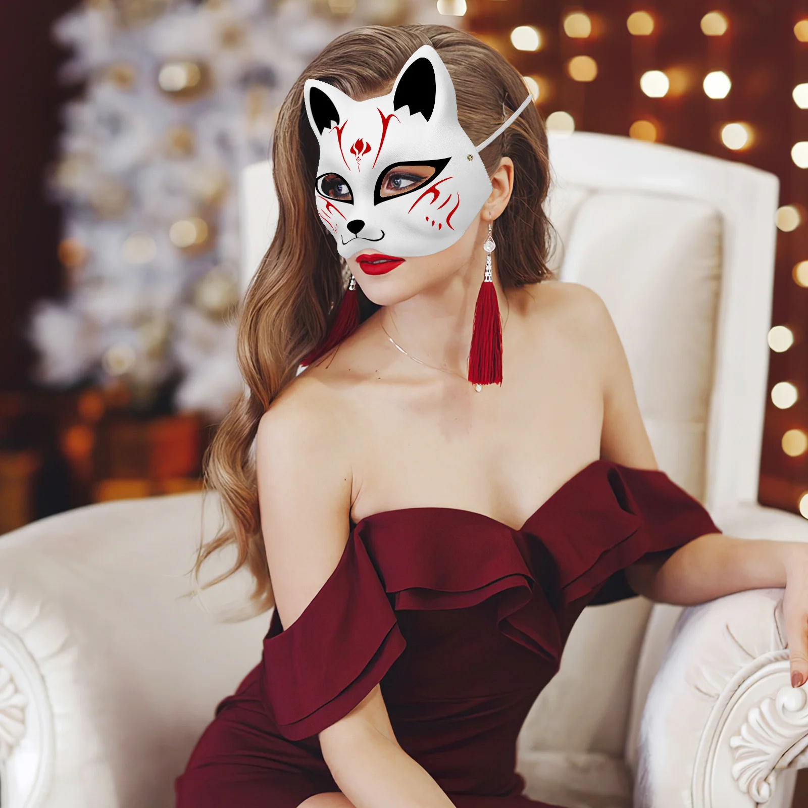 

5 Cat Face Masks 18x17cm Blank White DIY Paper Masquerade Craft Blanks Lightweight Elastic Bands Decoration Unpainted
