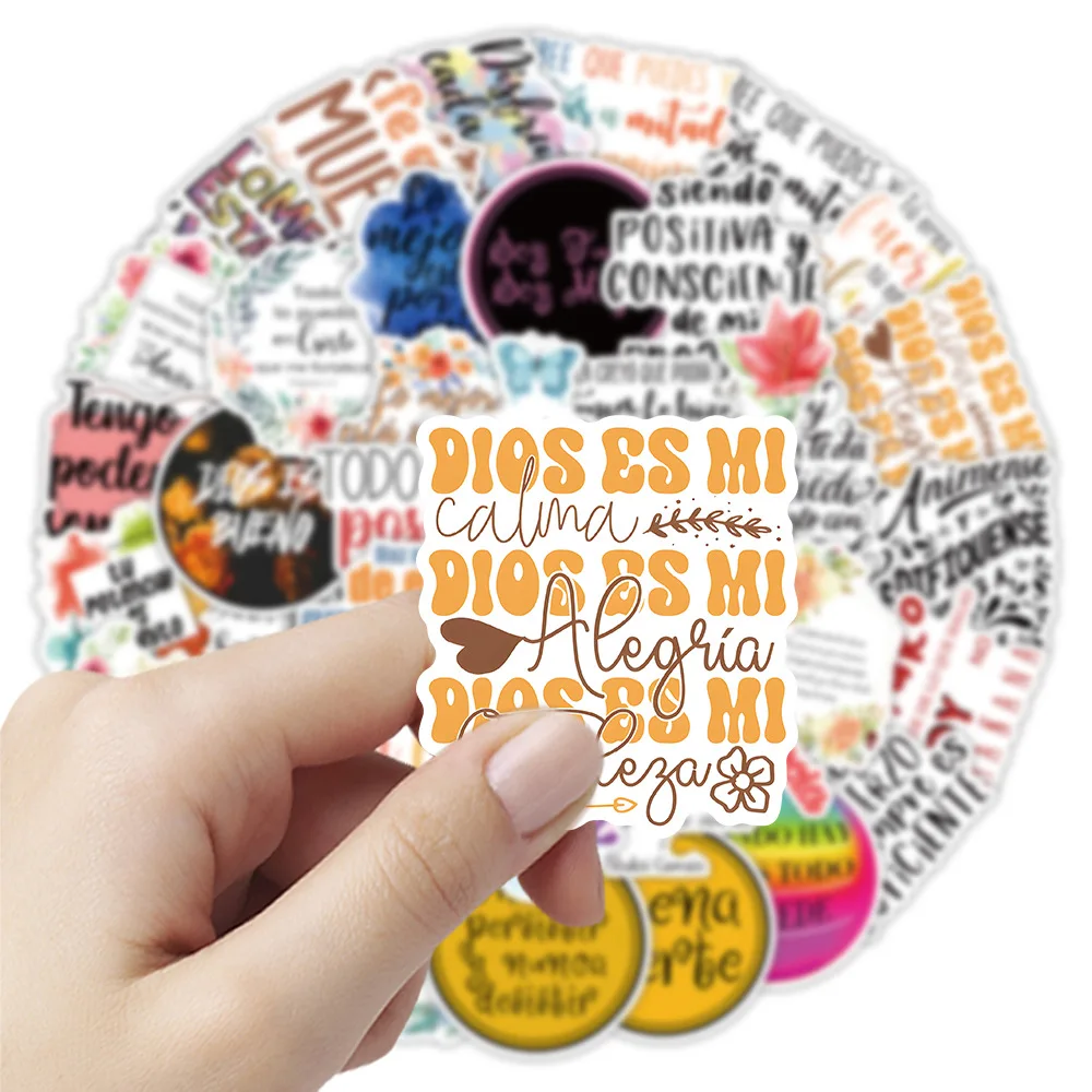50pcs Spanish Inspirational Quotes Stickers Motivational Phrases Decals for Phone Case Luggage Notebook Waterproof Decal